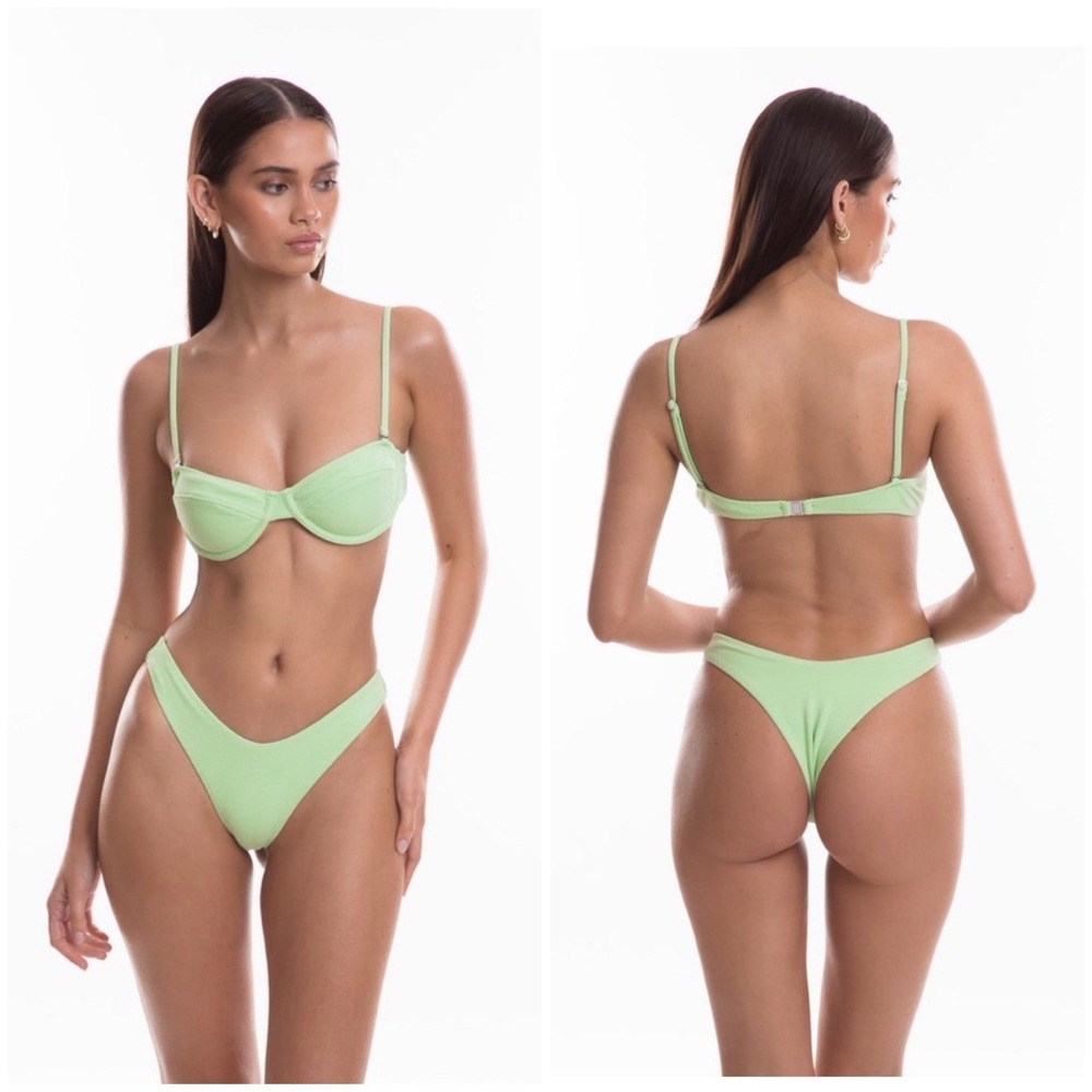 TJ SWIM Lime Green Textured Underwire Bikini Set Small High Cut Cheeky Two Piece